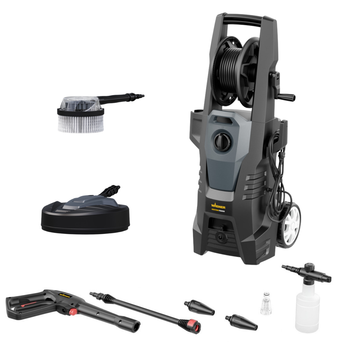 AQUASTORM Premium nettoyeur haute pression - 150 bar, 2000 W, nettoyeur de surfaces, brosse rotative, buses, tuyau de 7 m, pistolet, lance