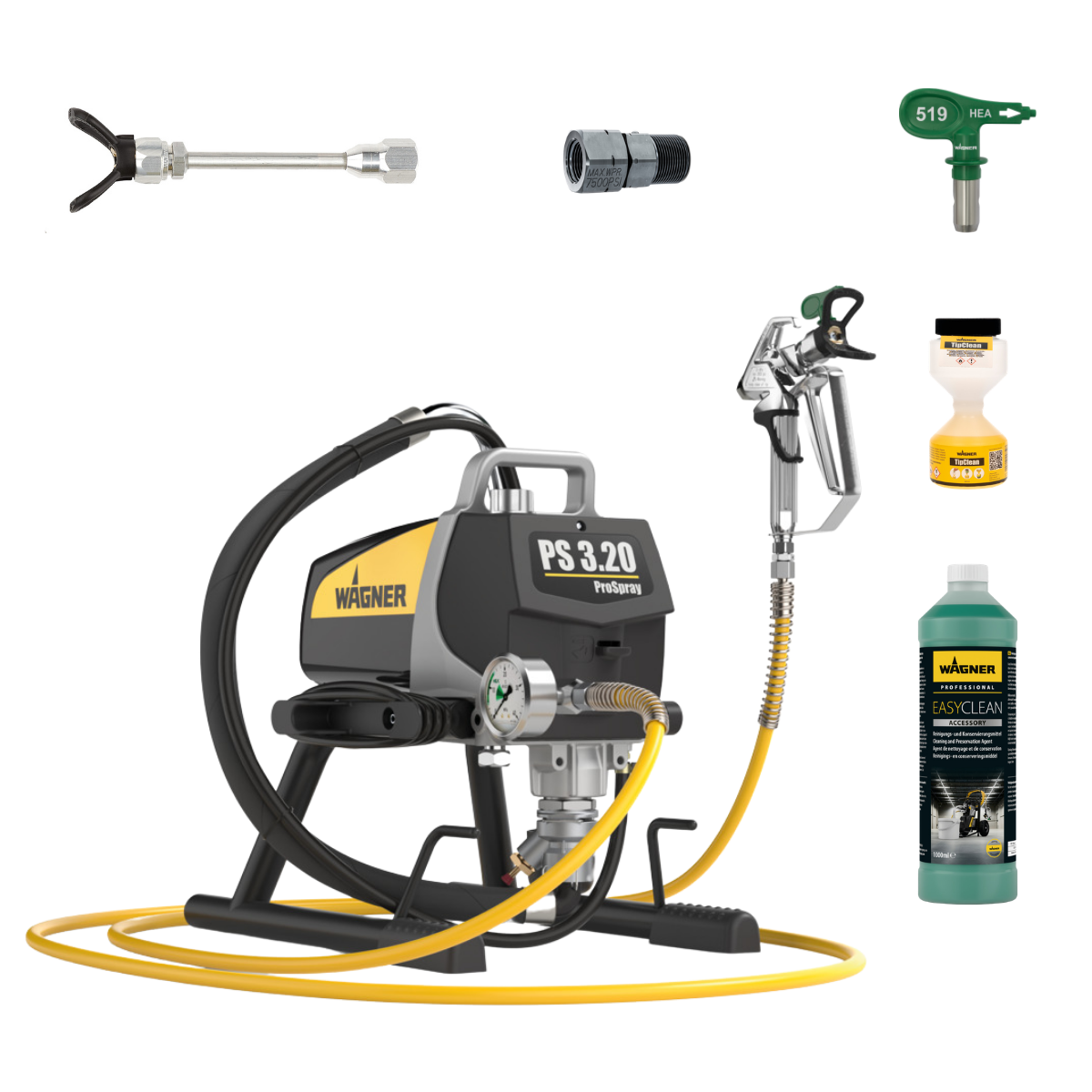 Wagner ProSpray 3.20 HEA Airless + Rallonge de buse 12,5cm + Buse 519 + FlexTwist S + TipClean + EasyClean 