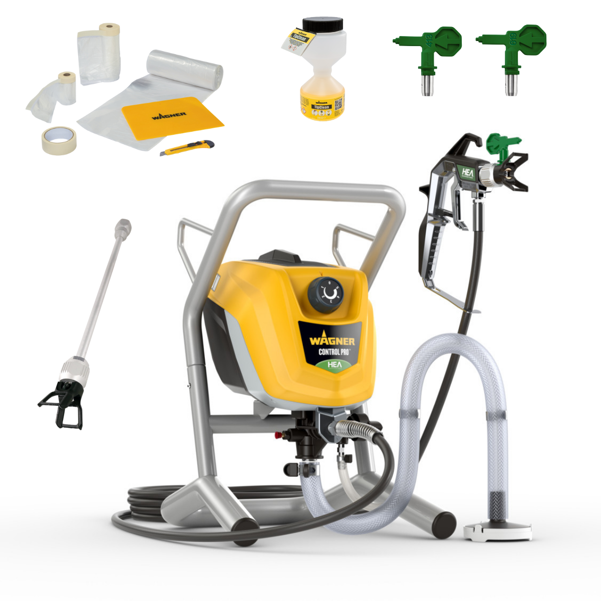 Wagner Airless HEA Control Pro 250M + Rallonge 30 cm + Buse 515 &amp; 619 + TipClean + Kit de masquage peinture