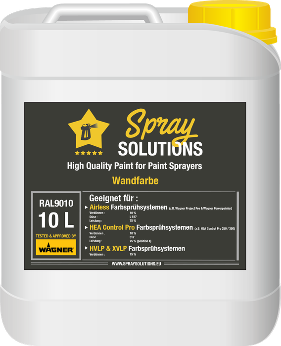 Wandfarbe RAL9010 - 10 Liter - Spray Solutions