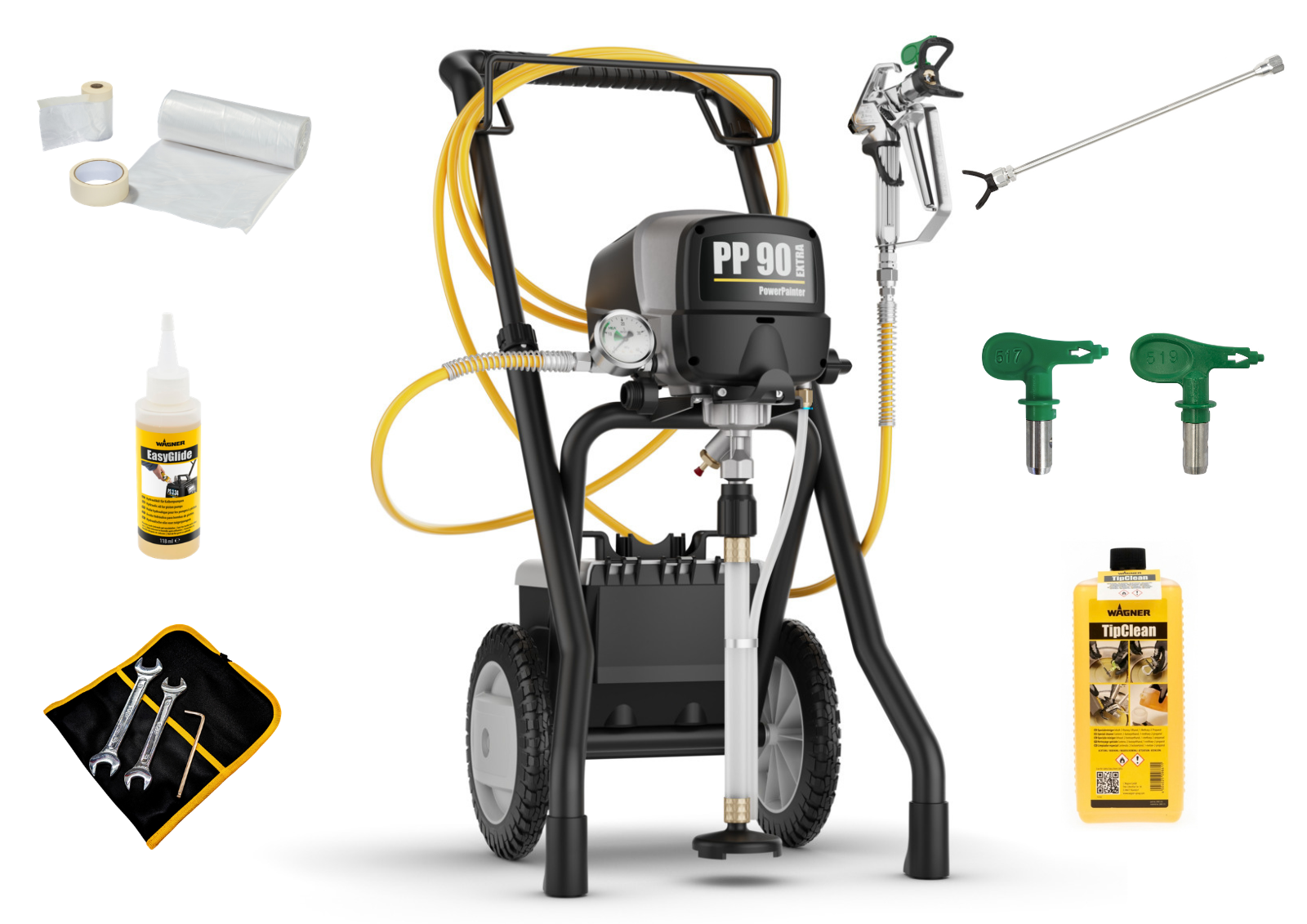 PowerPainter 90 Extra + rallonge de buse 50 cm + buse 519 + TipClean + 3x kit de masquage