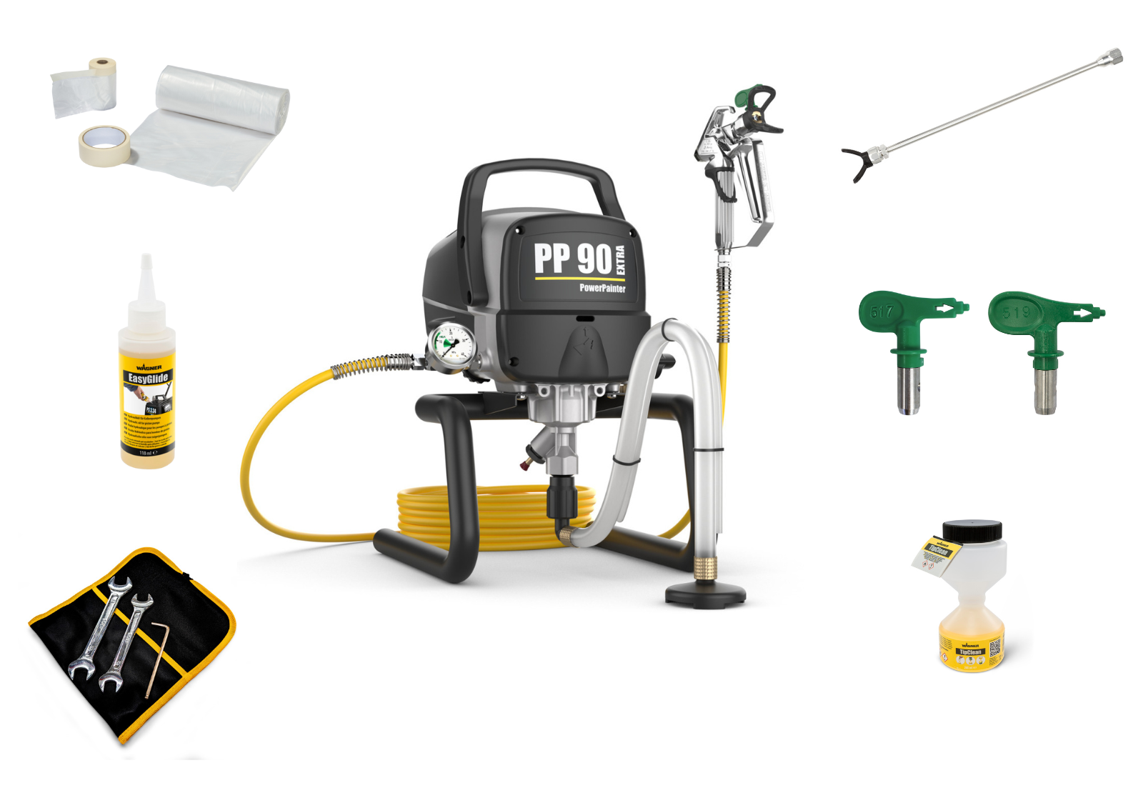 PowerPainter 90 Extra skid + rallonge de buse 50 cm + buse 519 + TipClean + 3x kit de masquage