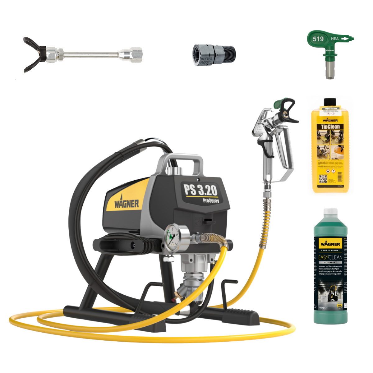 Wagner ProSpray 3.20 HEA Airless + Rallonge de buse 12,5cm + Buse 519 + FlexTwist S + TipClean + EasyClean 
