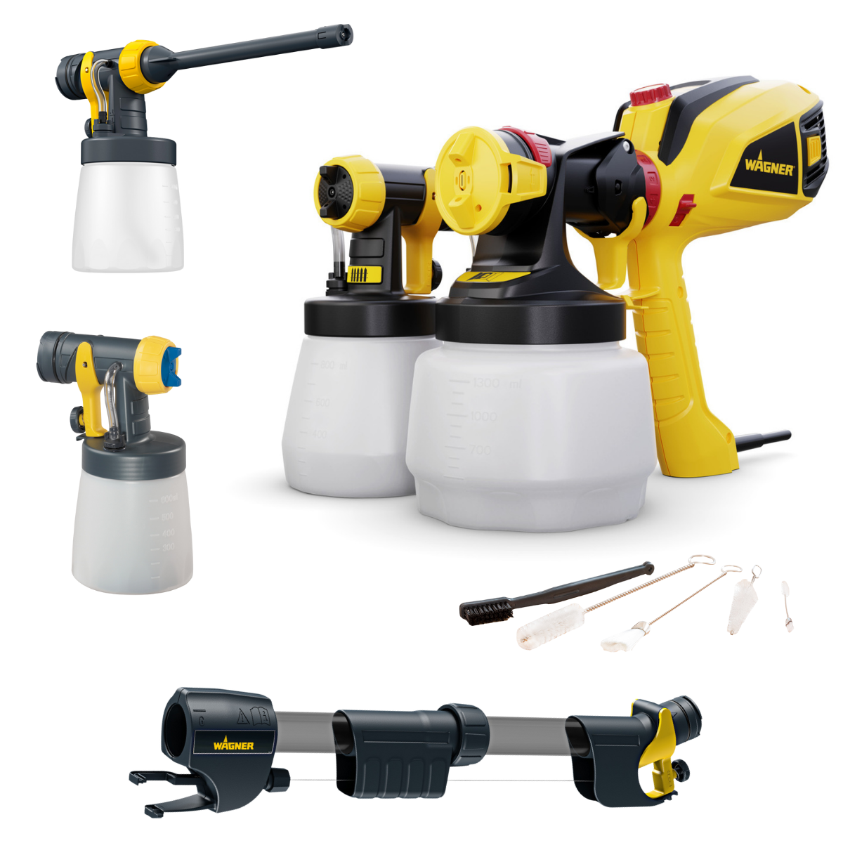 Wagner Universal Sprayer W 590 FLEXiO + rallonge de poignée 60 cm + Façade Brilliant et Corner & Reach + kit de nettoyage
